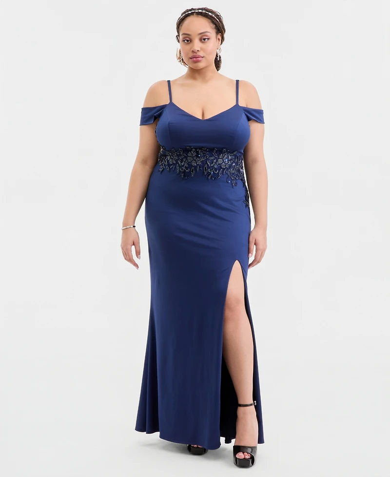 City Studios Trendy Plus Off-The-Shoulder Embellished Gown