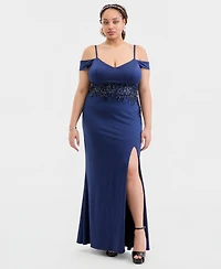 City Studios Trendy Plus Off-The-Shoulder Embellished Gown