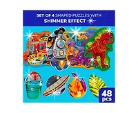 Quokka Shimmer Puzzles for Kids – 4-Pack Dragon, Rocket, Firetruck & Dinosaur Children's Game