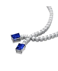 Sterling Silver White Gold Plated with Two-Stone Tennis Chain Collar Necklace