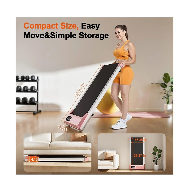 Deerrun Treadmills 15.3539.37 Inch Belt Gold Color,3 in 1 350lbs Capacity Under Desk Walk Pad, 0.6-3.8 Mph with PitPat App