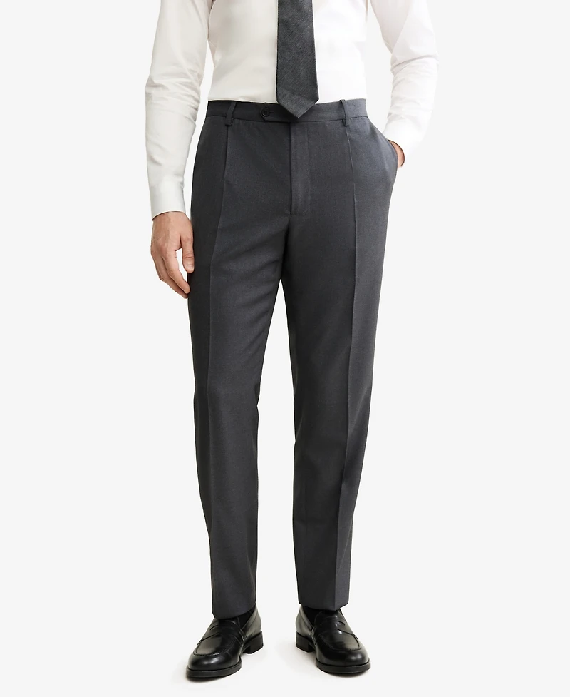 Mango Men's Italian Virgin Wool Flannel Suit Pants