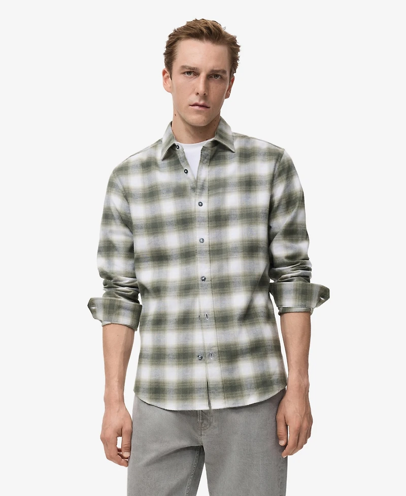 Mango Men's Cotton Flannel Check Overshirt