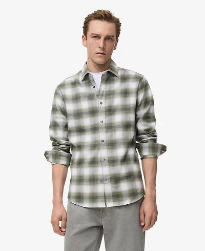 Mango Men's Cotton Flannel Check Overshirt