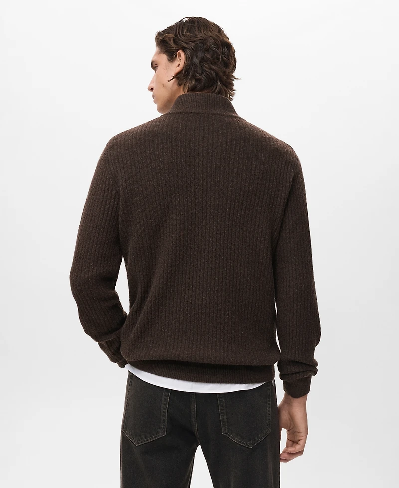 Mango Men's Zip Neck Ribbed Sweater