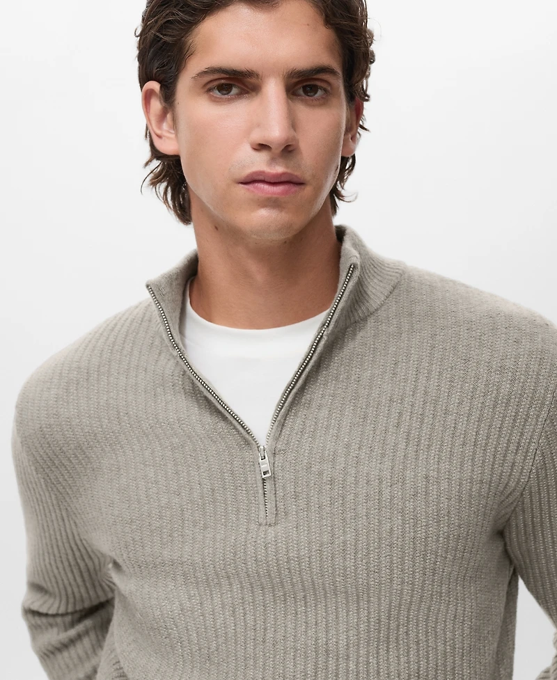Mango Men's Zip Neck Ribbed Sweater
