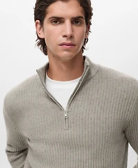 Mango Men's Zip Neck Ribbed Sweater
