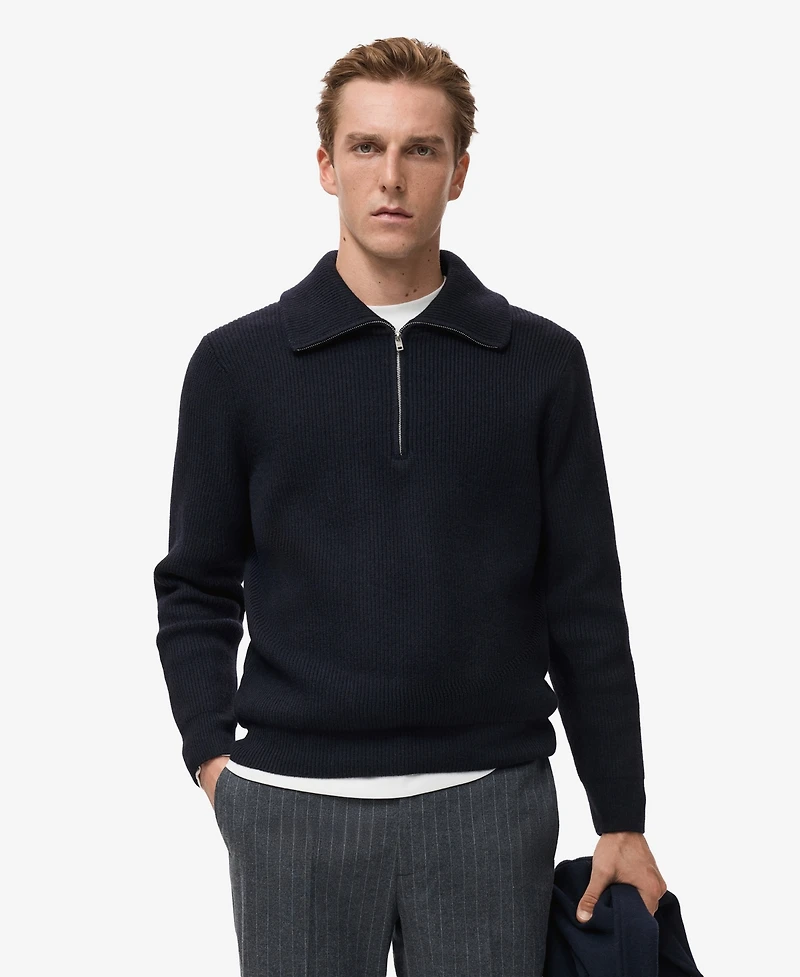 Mango Men's Zip Collar Knitted Sweater