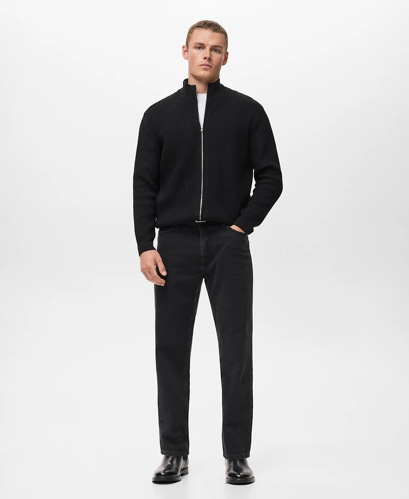 Mango Men's Ribbed-Knit Zipper Cardigan