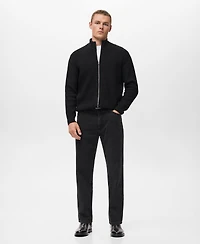 Mango Men's Ribbed-Knit Zipper Cardigan