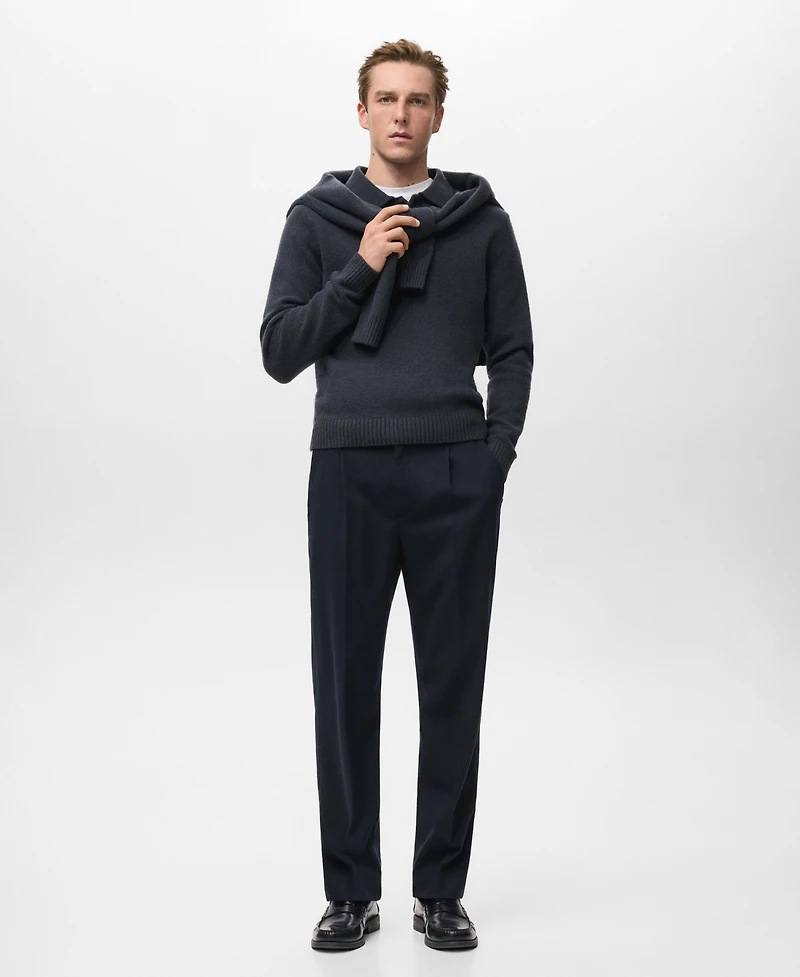 Mango Men's Knitted Wool Blend Polo Sweater