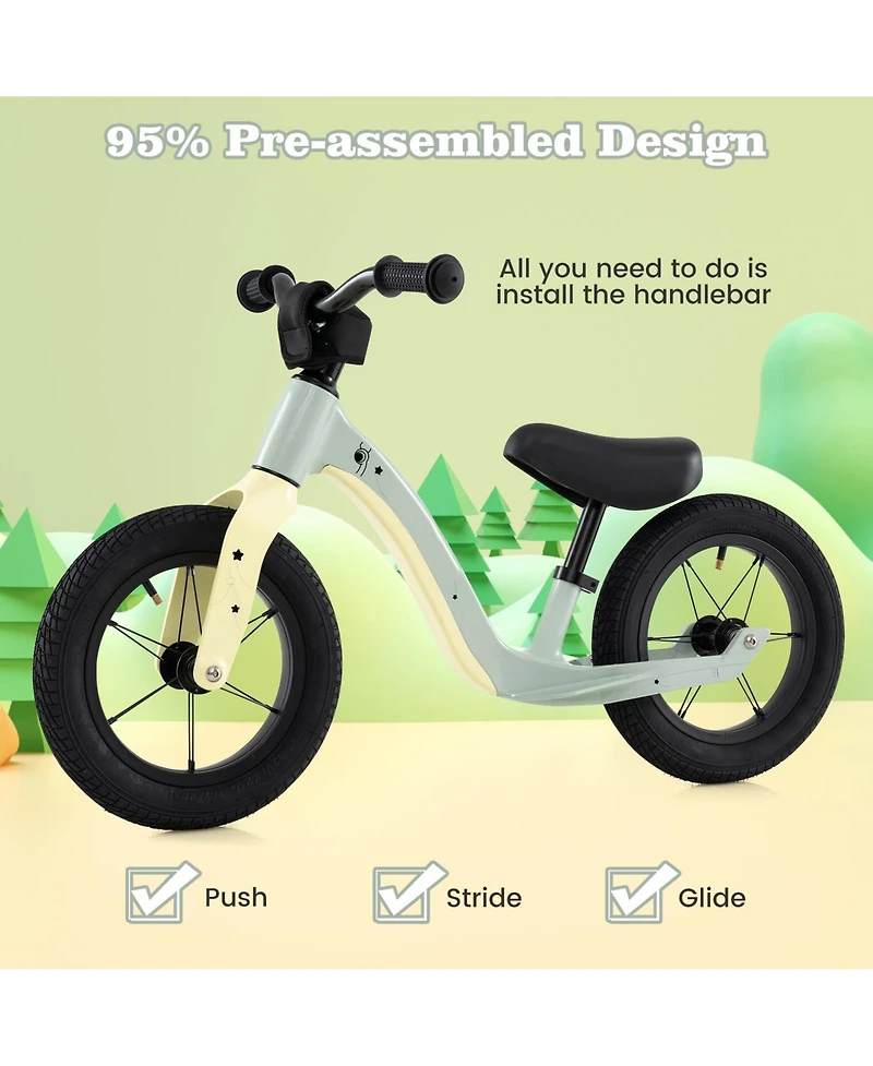 12-Inch Balance Bike with Adjustable Seat and Rotatable Handlebar for Over 36 Months Old