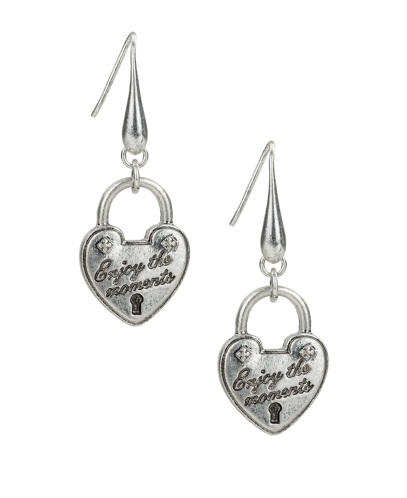 Patricia Nash Sliver Plated Heart Lock Drop Earrings