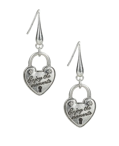 Patricia Nash Sliver Plated Heart Lock Drop Earrings