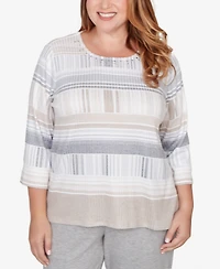Alfred Dunner Plus Comfort & Joy Geometric Stripe Embellished Crew Neck Top