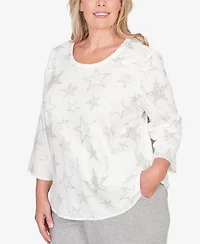 Alfred Dunner Plus Comfort & Joy Star Print Crew Neck Top