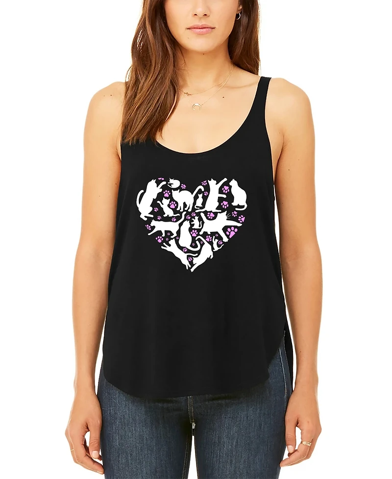 La Pop Art Women's Cat Heart Premium Word Flowy Tank Top