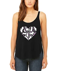 La Pop Art Women's Cat Heart Premium Word Flowy Tank Top