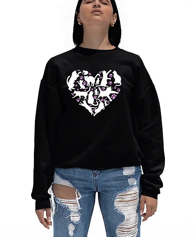 La Pop Art Women's Cat Heart Word Crewneck Sweatshirt