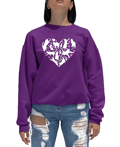 La Pop Art Women's Cat Heart Word Art Crewneck Sweatshirt