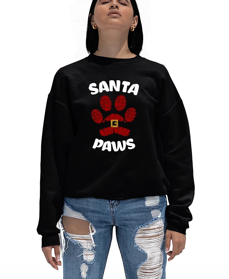 La Pop Art Women's Santa Paws Word Crewneck Sweatshirt