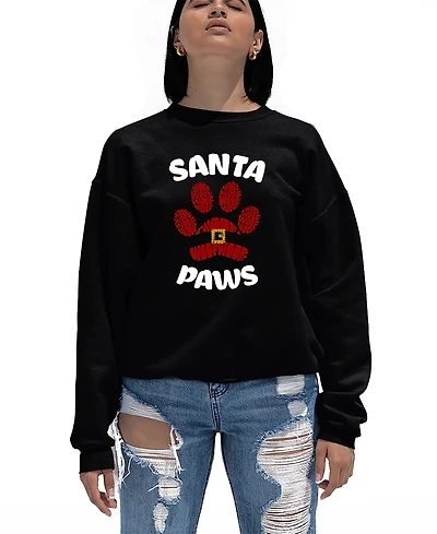 La Pop Art Women's Santa Paws Word Crewneck Sweatshirt