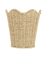 Household Essentials Woven Seagrass Wastebin with Scalloped Edge, Beige