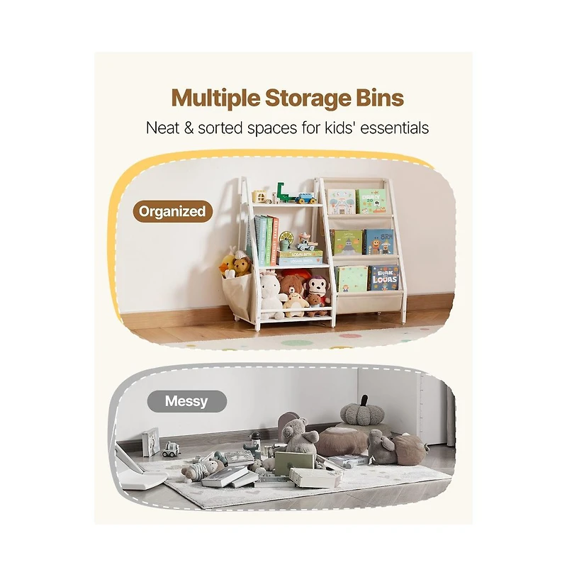 Slickblue Kids Toy Storage Organizer with 7 Cubbies and Fabric Bags