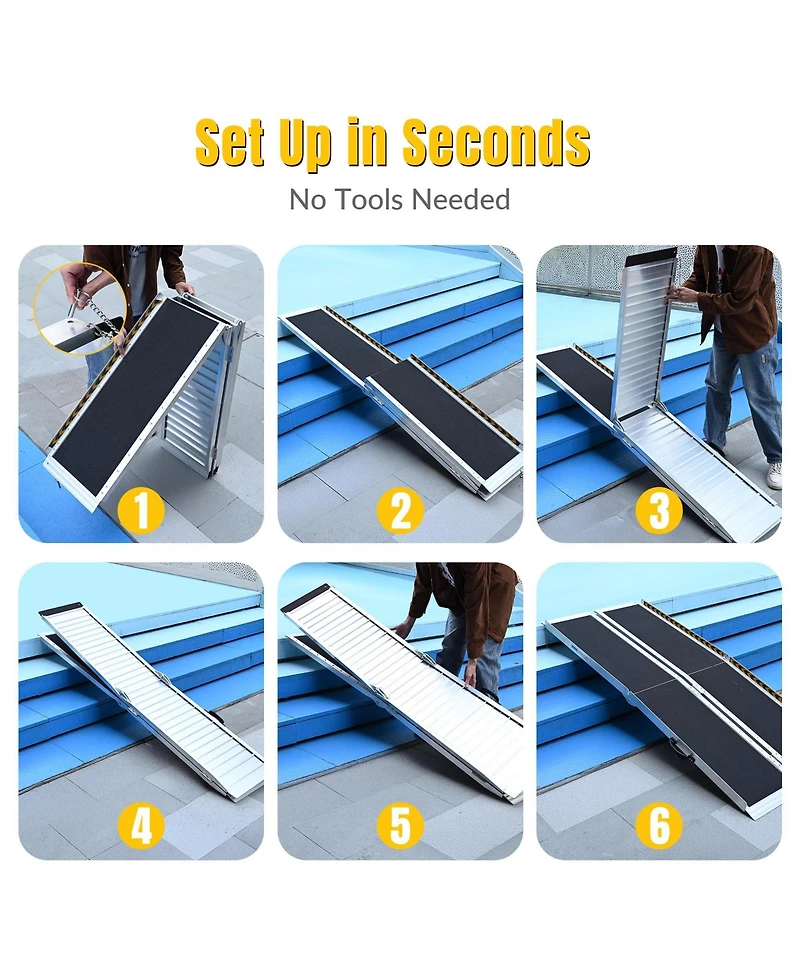 Yescom Portable Wheelchair Ramp Aluminum 5FT Folding Anti-slip 600LBS Capacity for Threshold Doorways