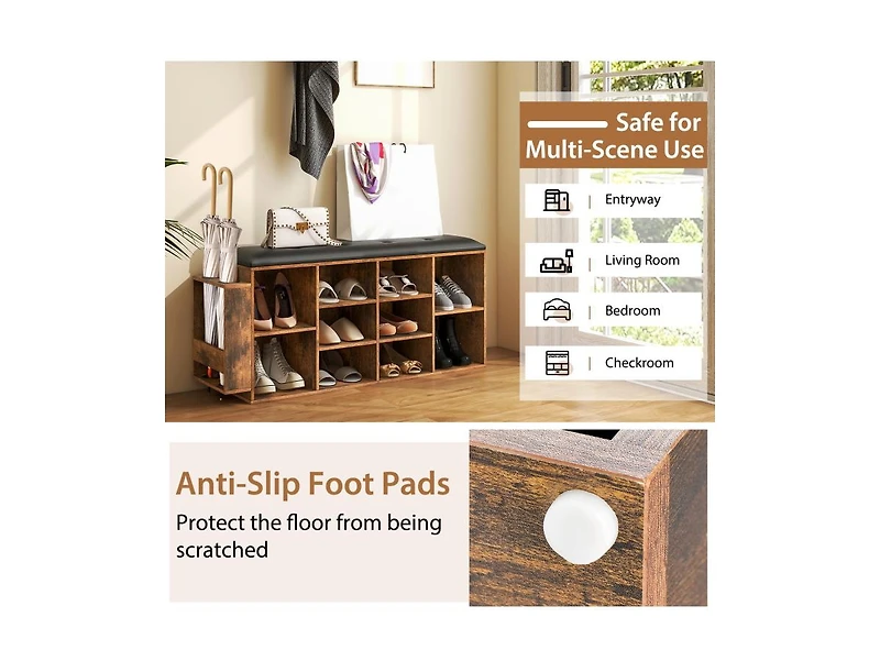 Slickblue Shoe Storage Bench with Umbrella Holder and Adjustable Shelf