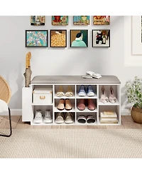 Slickblue Shoe Storage Bench with Umbrella Holder and Adjustable Shelf