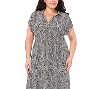 Msk Plus Size Short-Sleeve Printed Midi Shirtdress