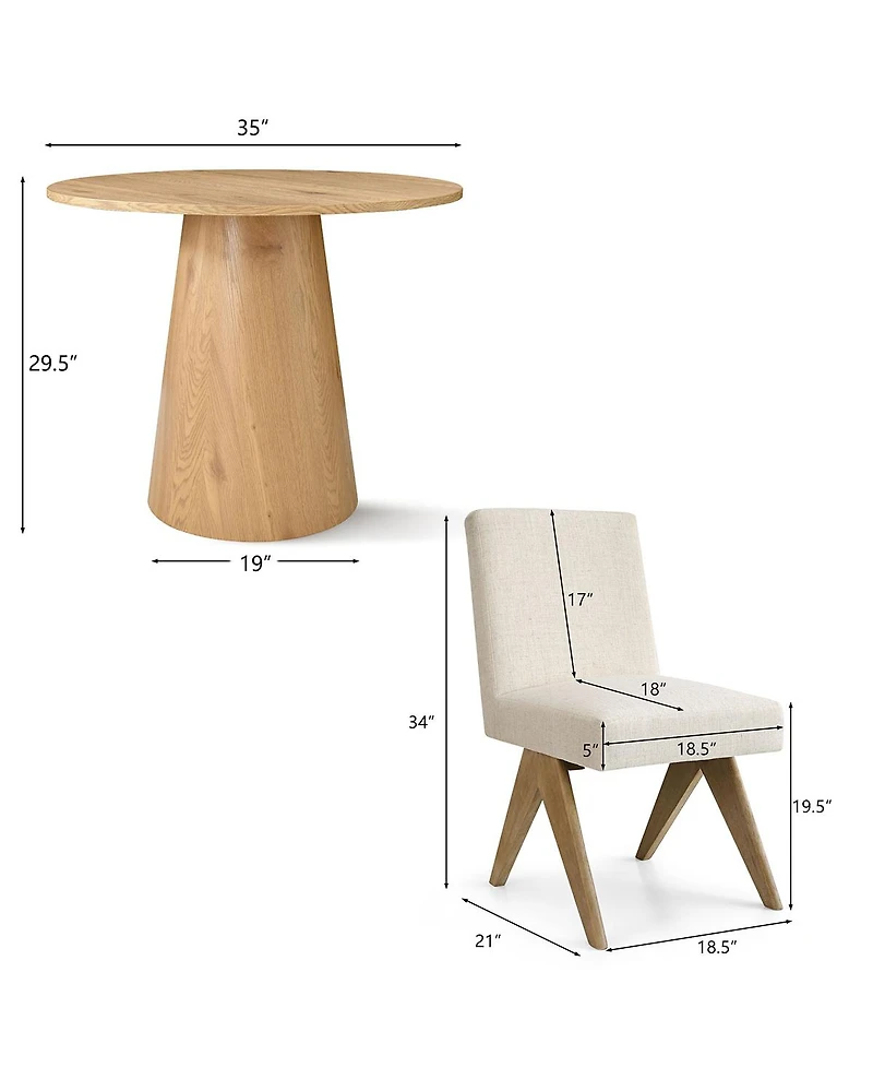 Maison Boucle 3-Piece Round Dining Table Set for 2, Small Kitchen with Rubberwood Legs and Upholstered Chairs Apartment or Nook