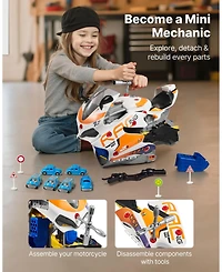 Mecale Motorcycle Engine Toy, 25 Pcs Mechanic Set with Lights & Sounds, Removable Parts, Simulated Riding, Workshop Toy for Kids