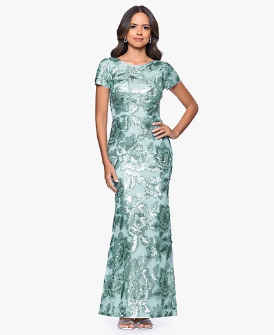 Betsy & Adam Petite Printed Scoop Neck Gown