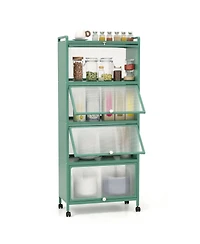 5-Tier Kitchen Baker's Rack Storage Cabinet Mobile Microwave Stand Flip-up Doors