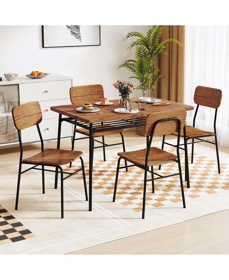 Costway 5 Pcs Wood Square Kitchen Table & Chair Set with Metal Frame Storage Rack