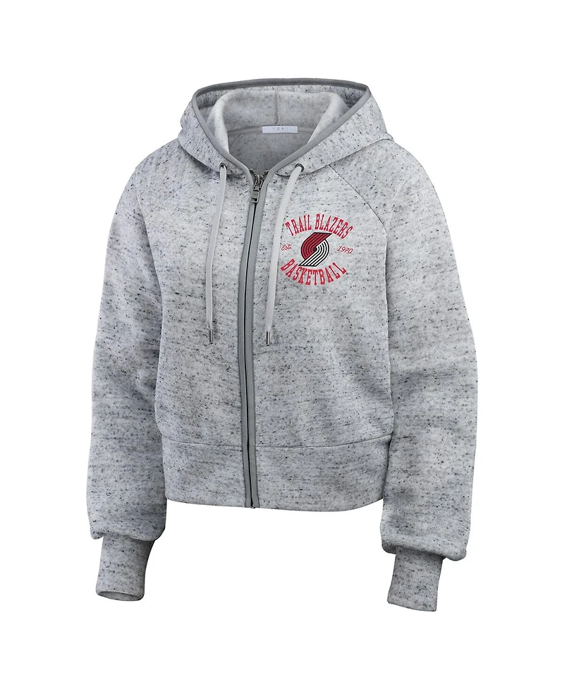 Wear by Erin Andrews Women's Heather Gray Portland Trail Blazers Speckled Radiator Full-Zip Hoodie