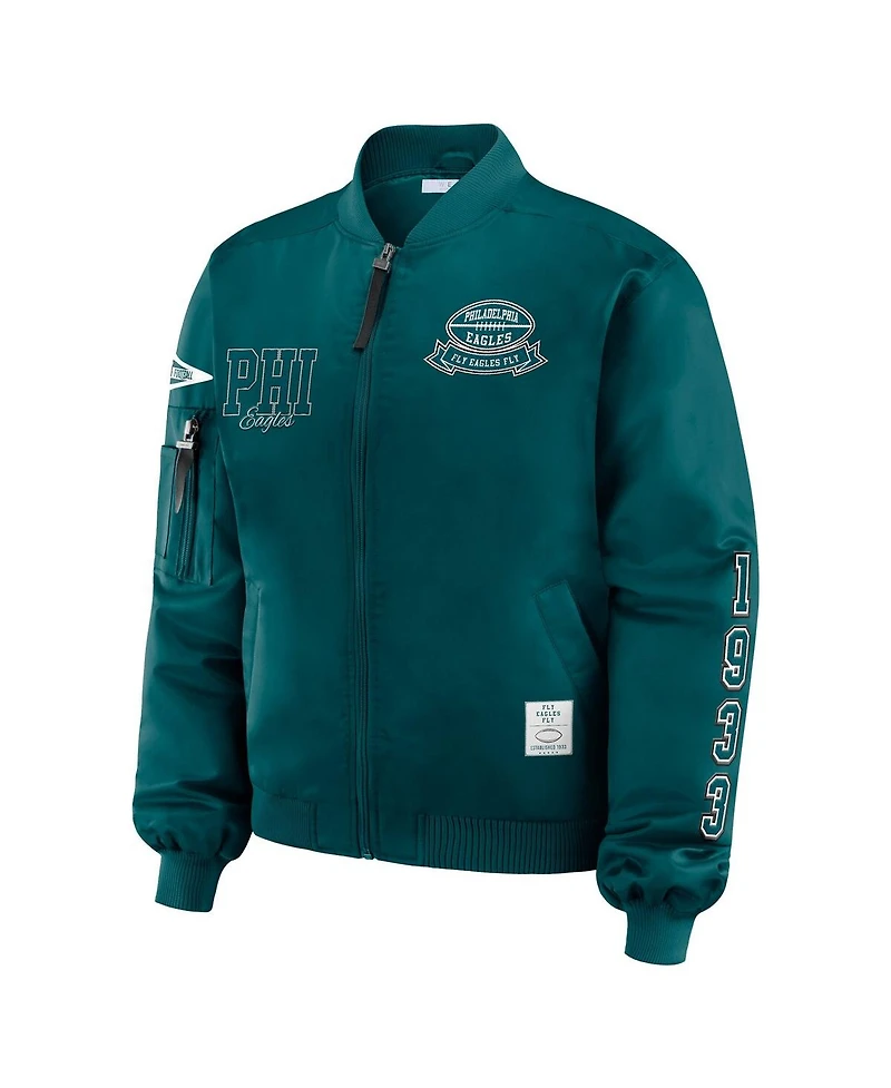Wear by Erin Andrews Women's Midnight Green Philadelphia Eagles Patch Full-Zip Bomber Jacket