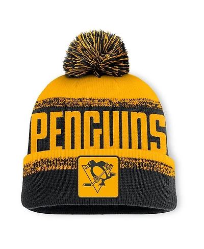 Men's Black/Gold Pittsburgh Penguins Fundamentals Thrive Cuffed Knit Hat with Pom