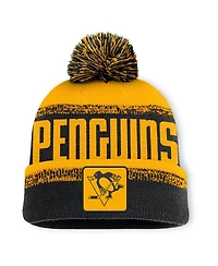 Men's Black/Gold Pittsburgh Penguins Fundamentals Thrive Cuffed Knit Hat with Pom