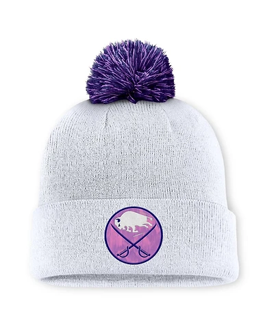 Men's White Buffalo Sabres Authentic Pro Hockey Fights Cancer Cuffed Knit Hat with Pom
