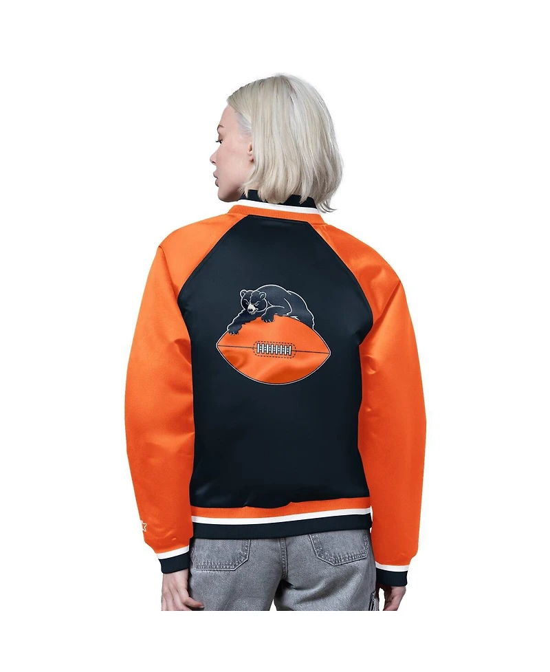 Starter Women's Navy/Orange Chicago Bears Satin Full-Snap Vintage Varsity Jacket