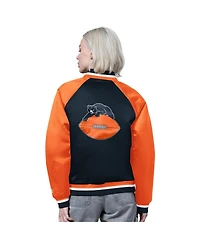 Starter Women's Navy/Orange Chicago Bears Satin Full-Snap Vintage Varsity Jacket
