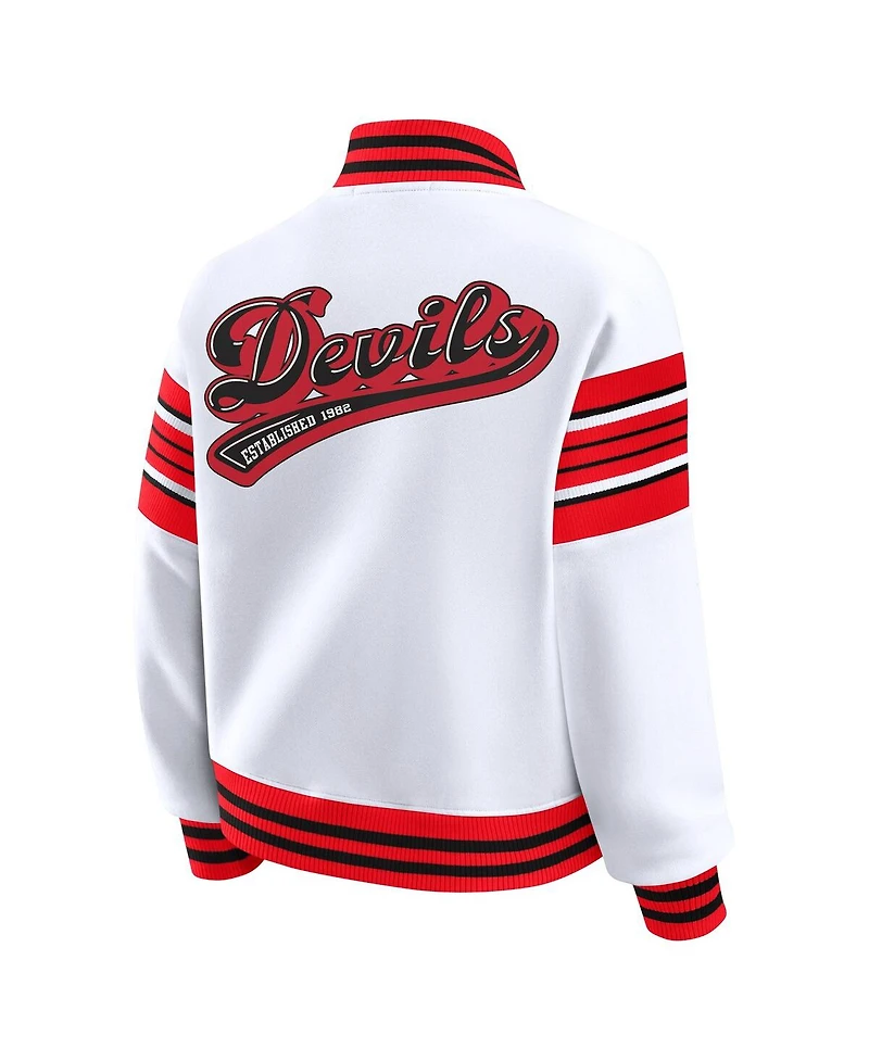 Wear by Erin Andrews Women's White/Red New Jersey Devils Full-Snap Fleece Sweatshirt Jacket
