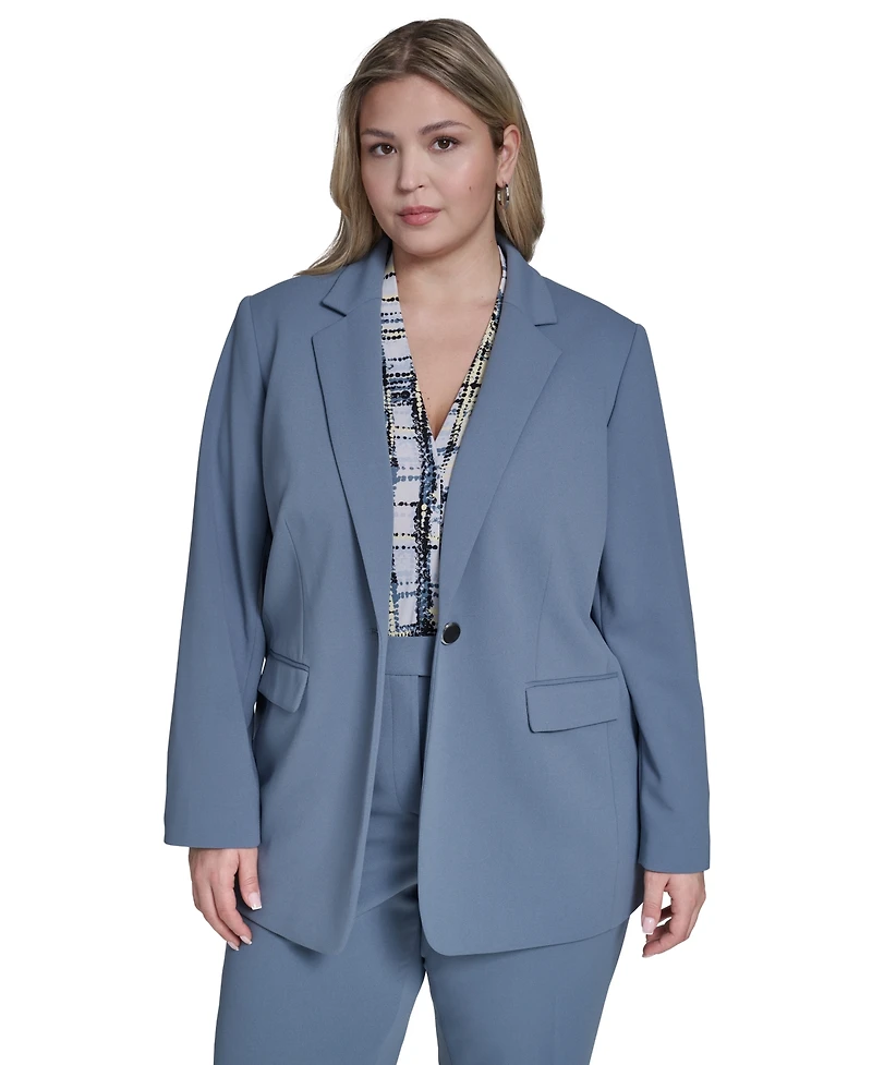 Calvin Klein Plus Scuba Crepe Notch Collar Jacket