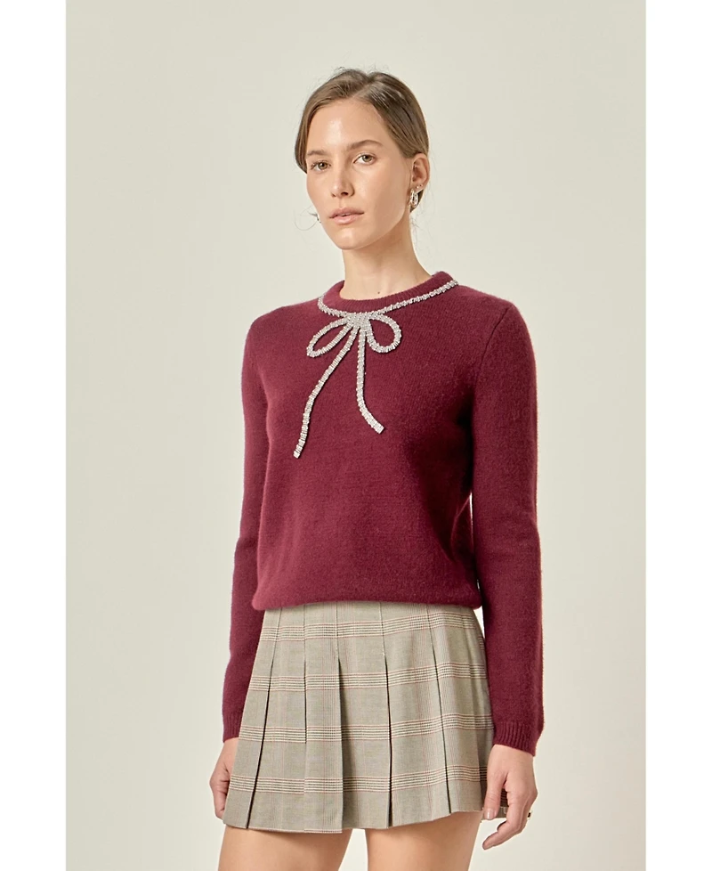 English Factory Women's Rhinestone Bow Knit