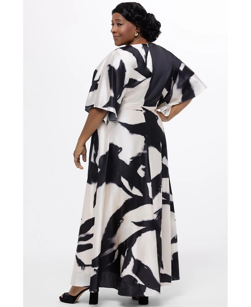 Celebrations by Sydney's Closet Women's V-Neck Satin Print Maxi Gown