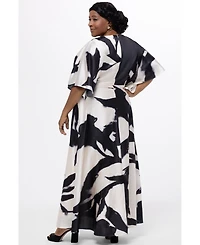 Celebrations by Sydney's Closet Women's V-Neck Satin Print Maxi Gown
