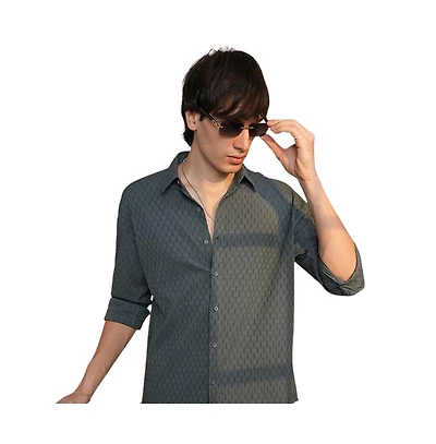 Campus Sutra Men's Charcoal Grey Honeycomb-Textured Oversized Shirt